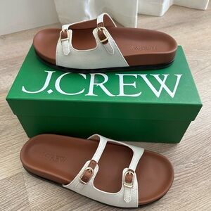 NWT J.Crew Colbie Buckle Slip On Sandals size 9 Canvas and Leather Double Strap